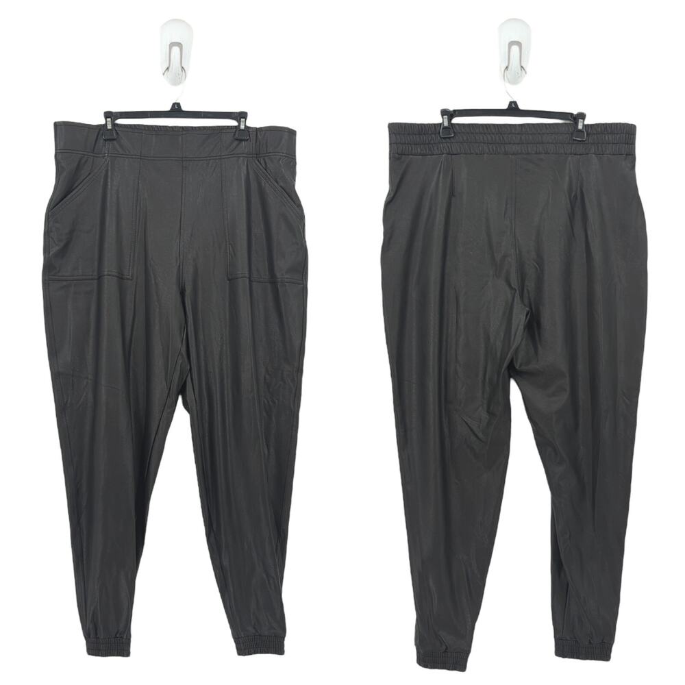 SPANX Women 2x Plus Faux Leather Joggers Black Relaxed Drop Crotch Slouchy 20283
